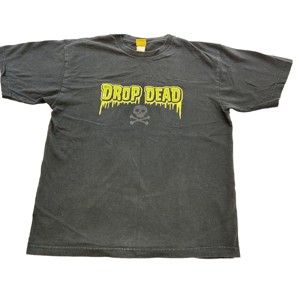 Drop Dead Skull and Cross Bones Graphic   Men's S Black T-Shirt
